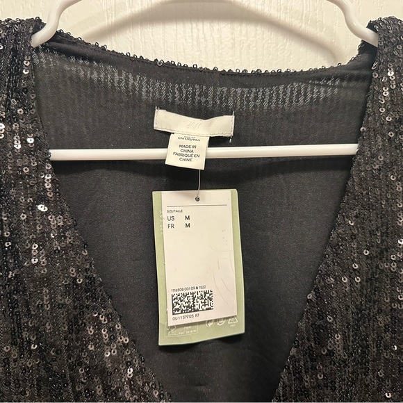 H&M Black Sequin Long Sleeve Sheer Crop Top - Picture 7 of 11